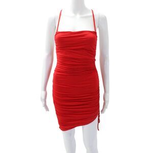 Majorelle Womens Spaghetti Strap Square Neck Ruched Mini Dress Red Size Small